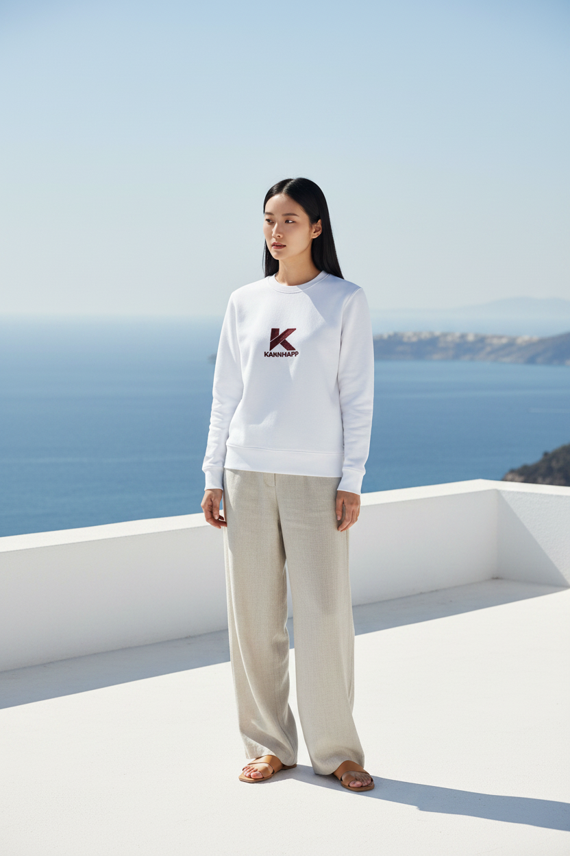 Crewneck KANNHAPP blanc femme coréenne terrasse méditerranée