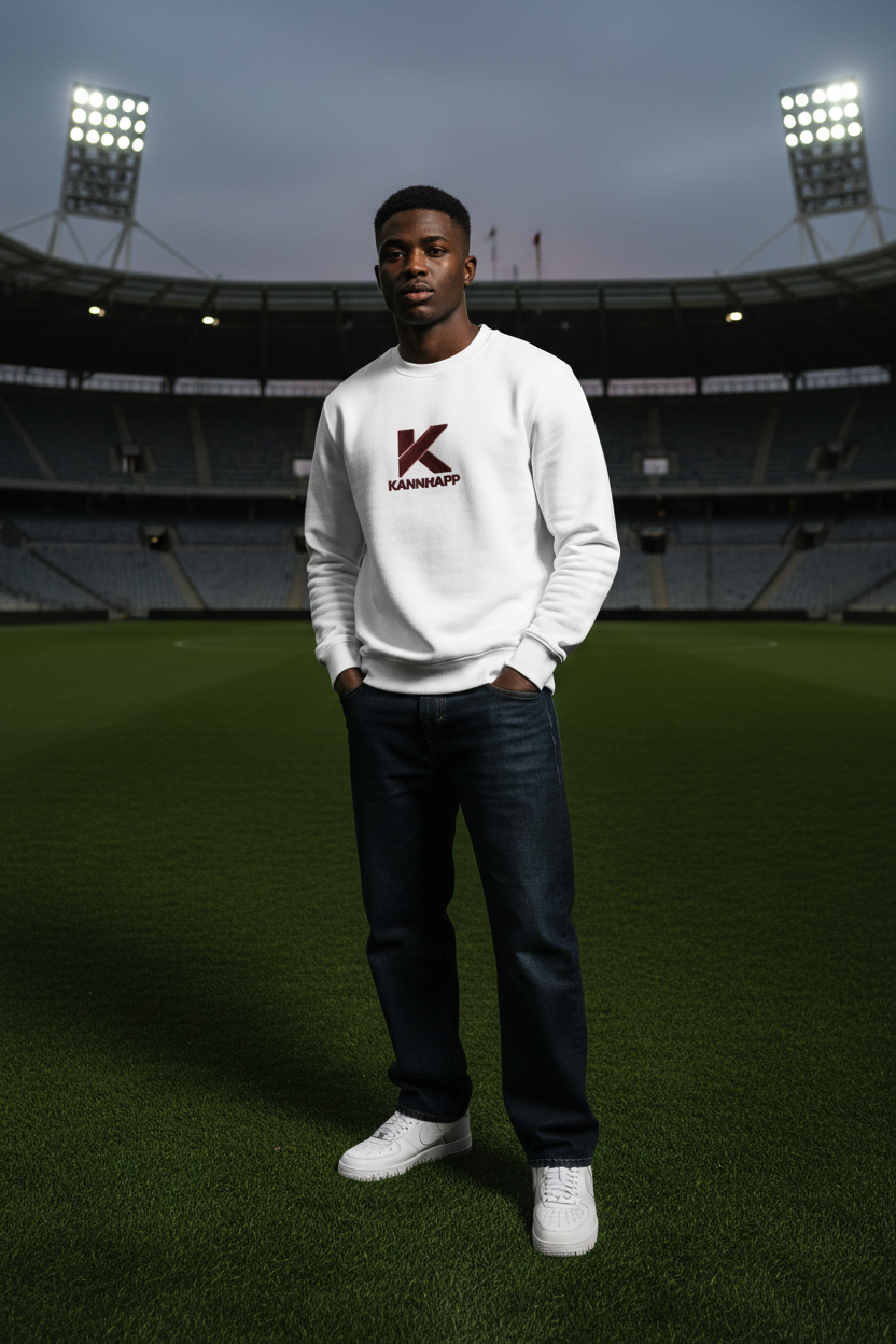 Crewneck KANNHAPP blanc homme stade football logo centré poitrine