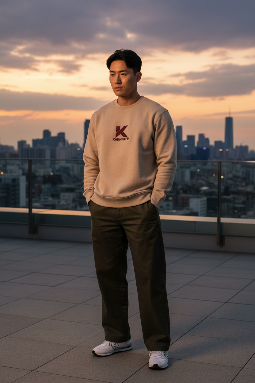 Crewneck KANNHAPP latte homme coréen rooftop