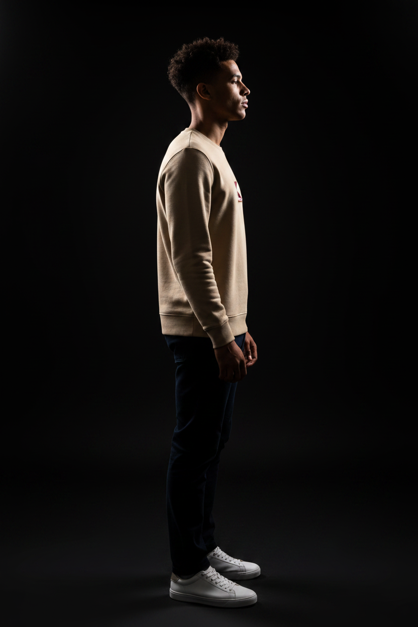 Crewneck KANNHAPP latte homme profil studio