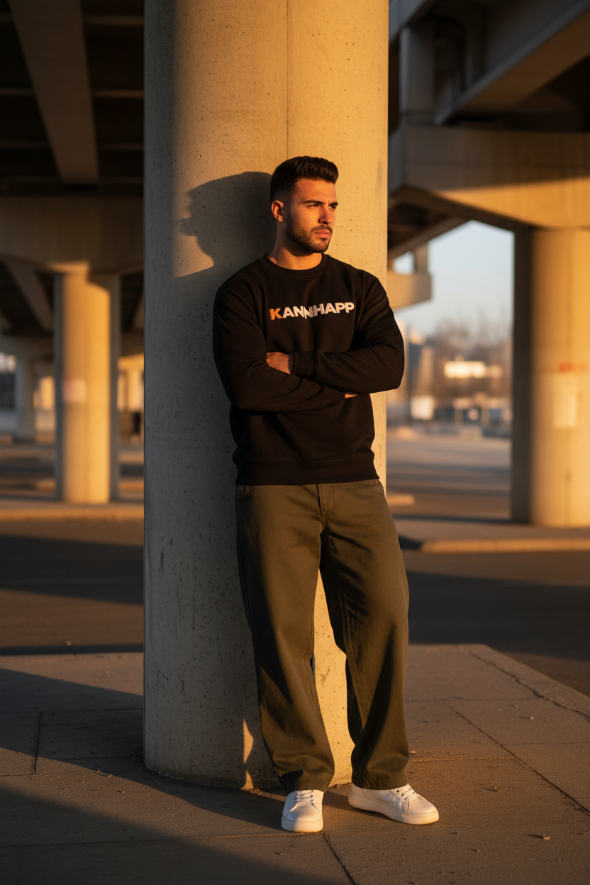 Crewneck KANNHAPP noir homme arabe pont golden hour