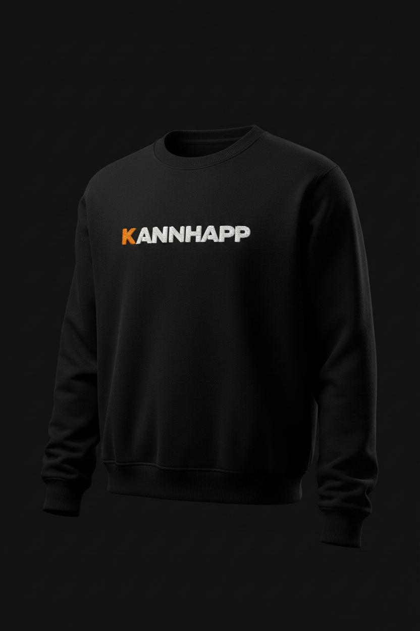 Crewneck KANNHAPP noir logo blanc K orange mannequin invisible