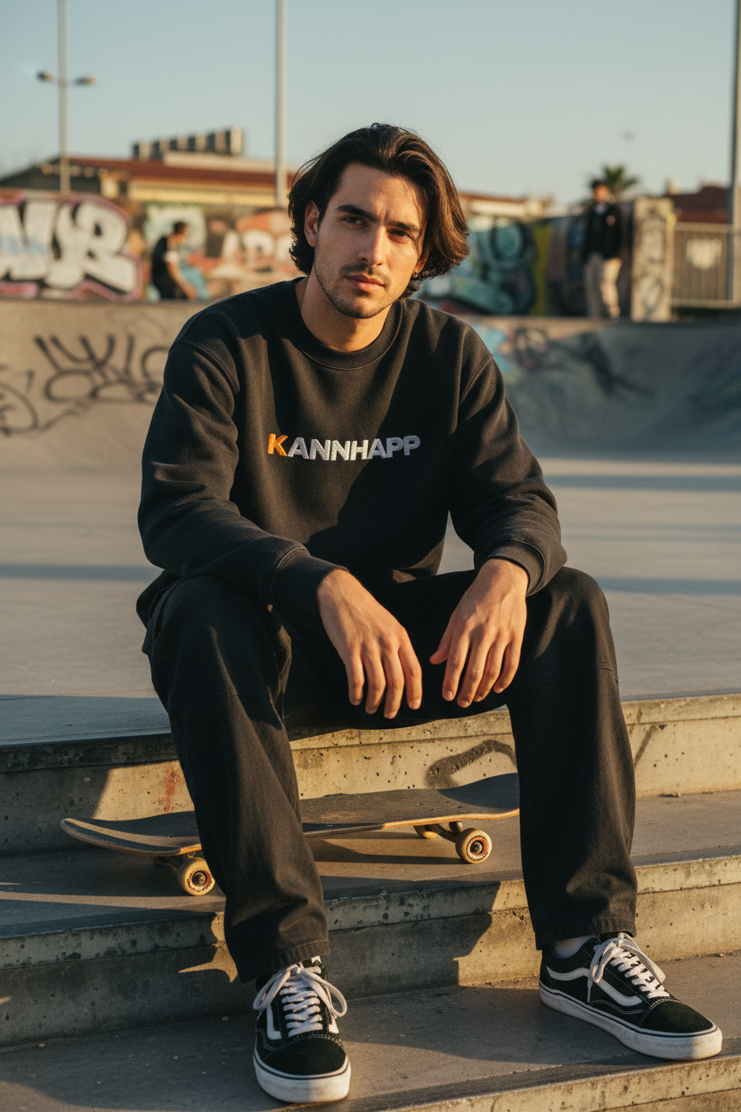 Crewneck KANNHAPP vintage black homme skatepark