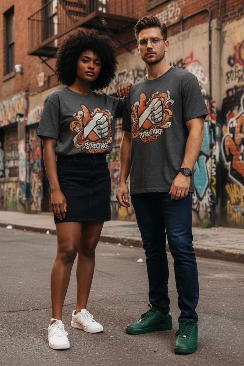 Duo - Femme afro & homme caucasien - Zone urbaine