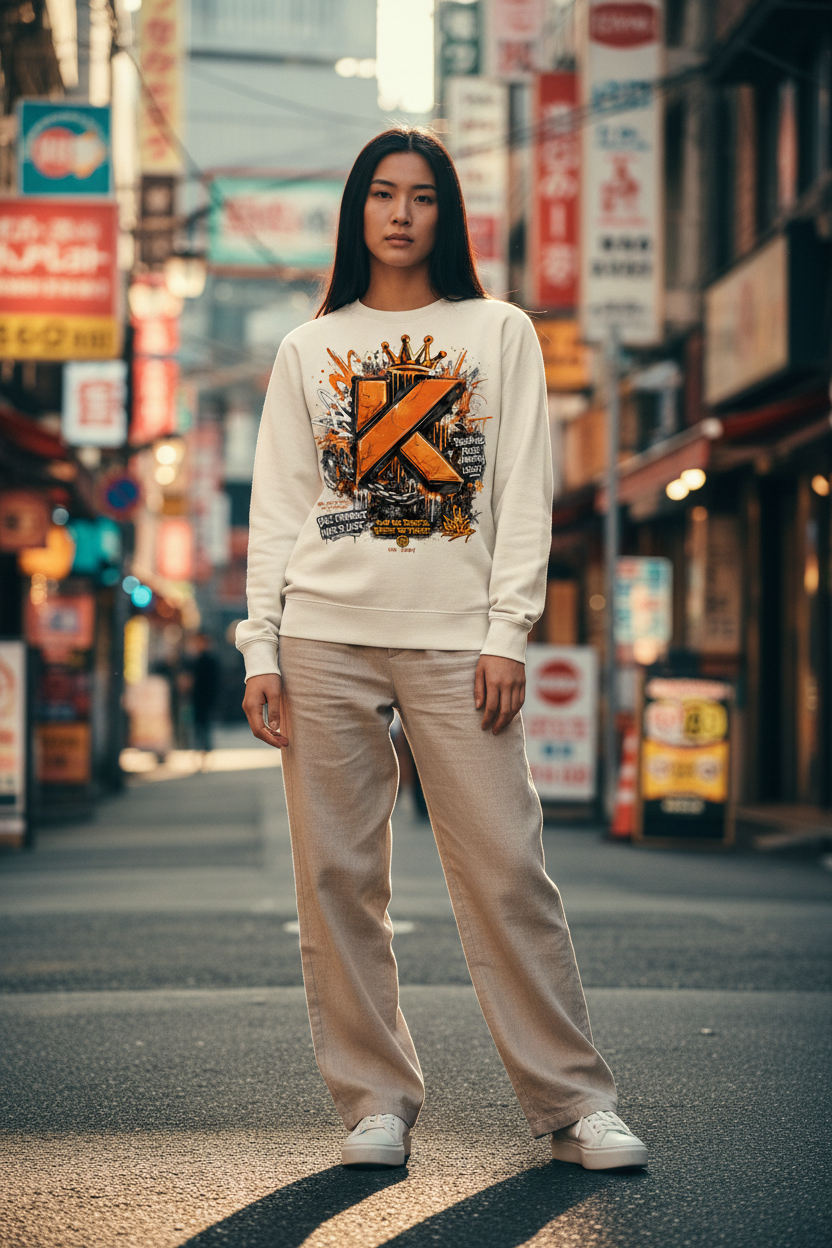 Femme Asiatique - crewneck Bone - Tokyo street