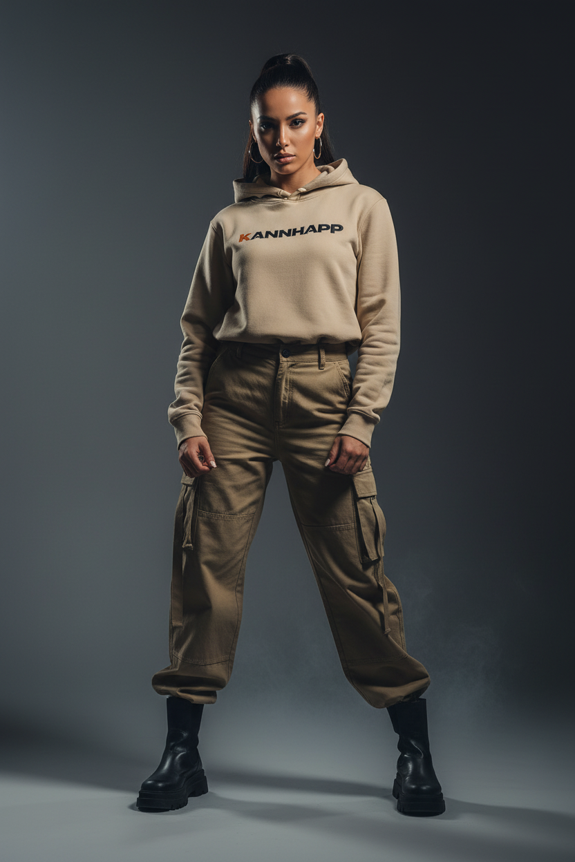 Femme studio hoodie latté cargo khaki bottines