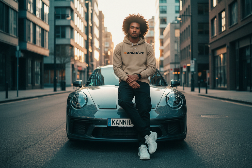 Homme afro-européen hoodie latté voiture sport ville déserte