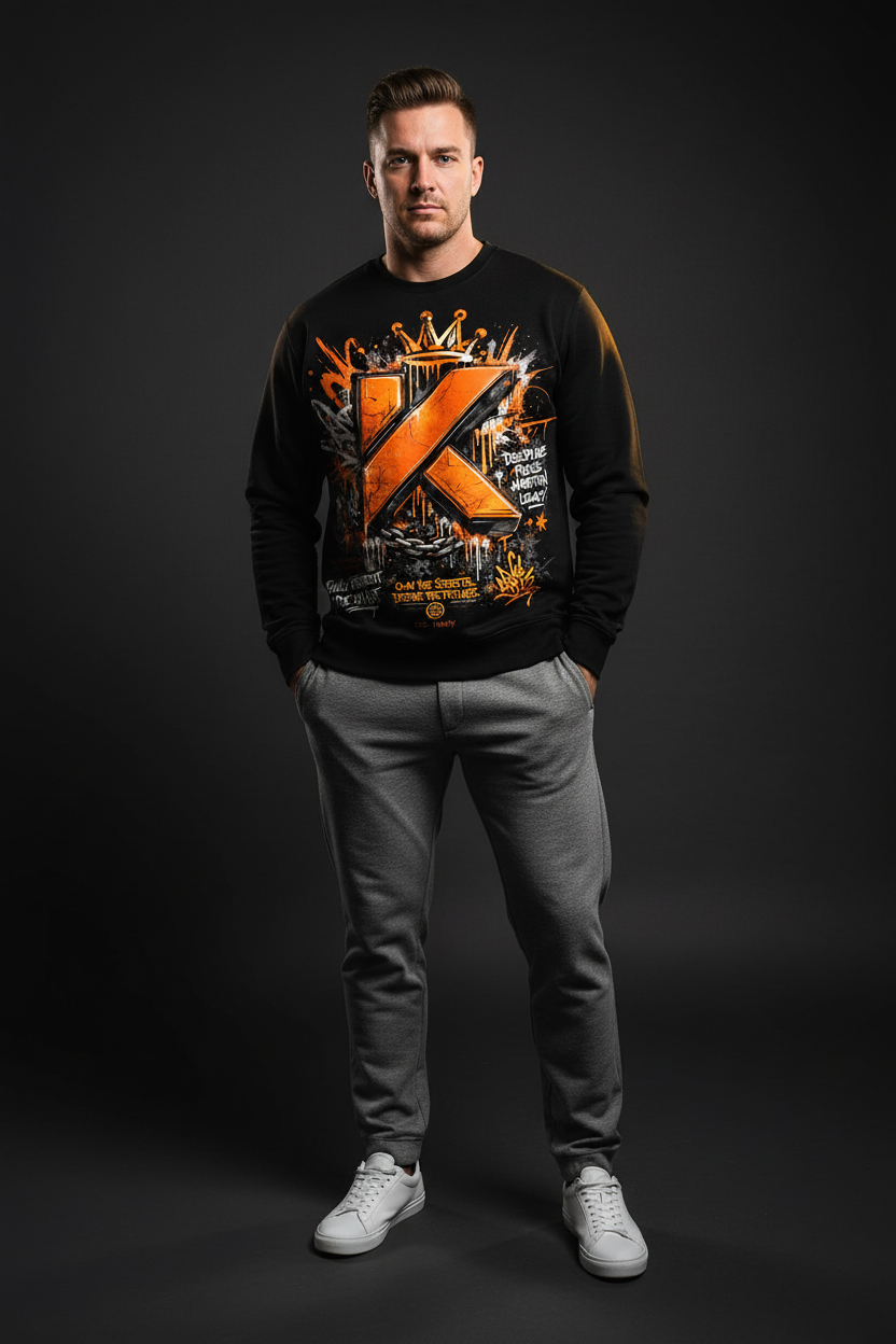 Homme caucasien athlétique - studio cinématique - crewneck noir