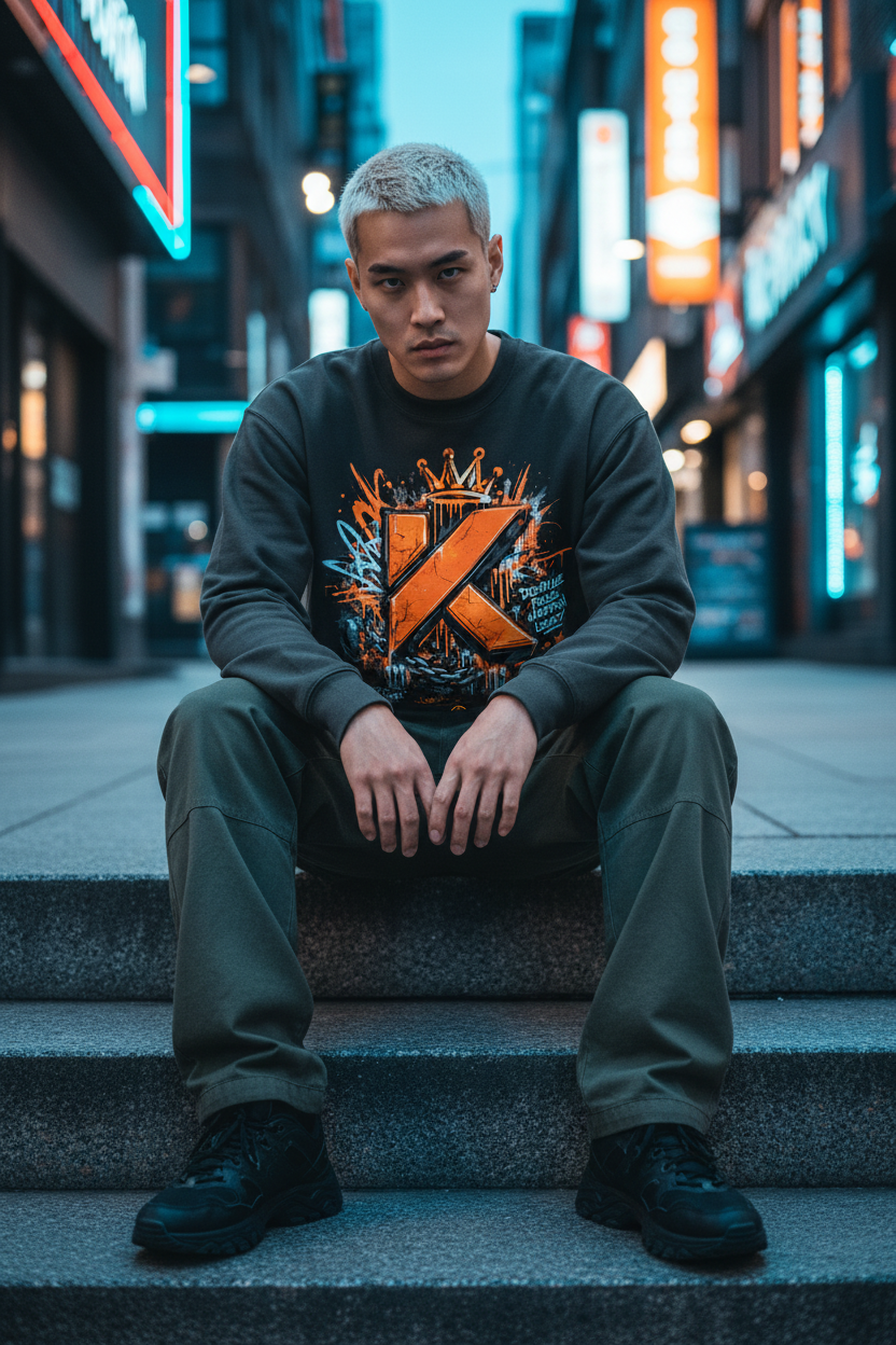 Homme Coréen blond - Carbon Grey - néons urbains