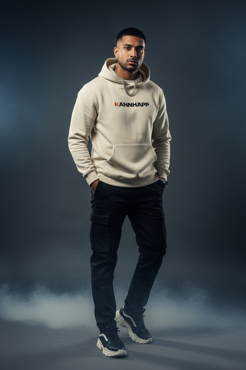 Homme sud-asiatique studio hoodie latte