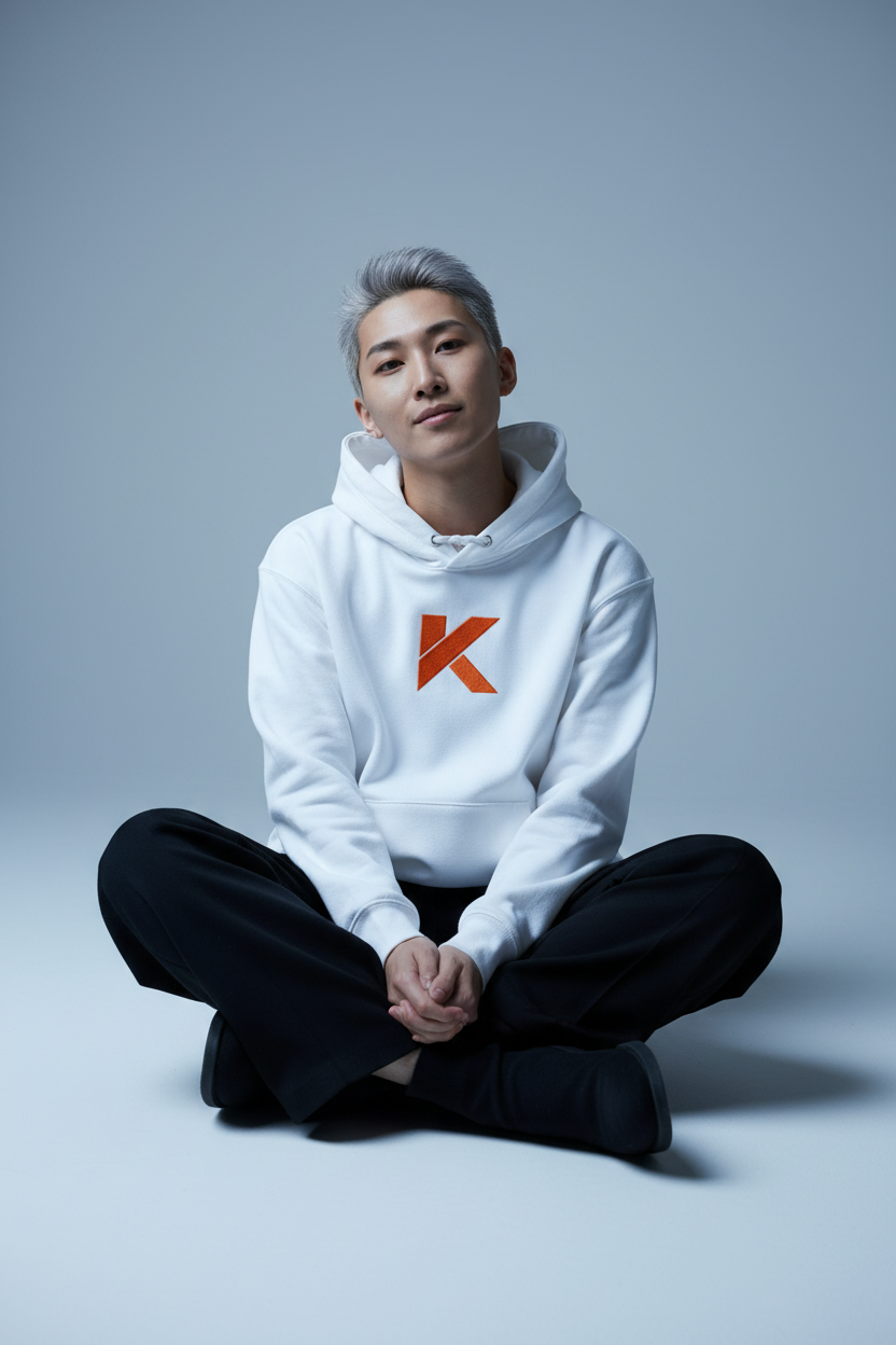 Hoodie KANNHAPP blanc personne asiatique studio sol