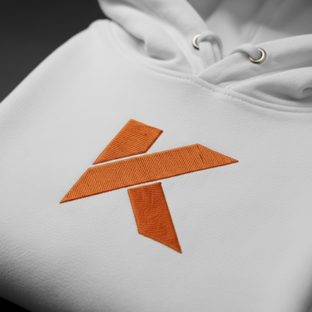 Hoodie KANNHAPP blanc plan rapproché logo