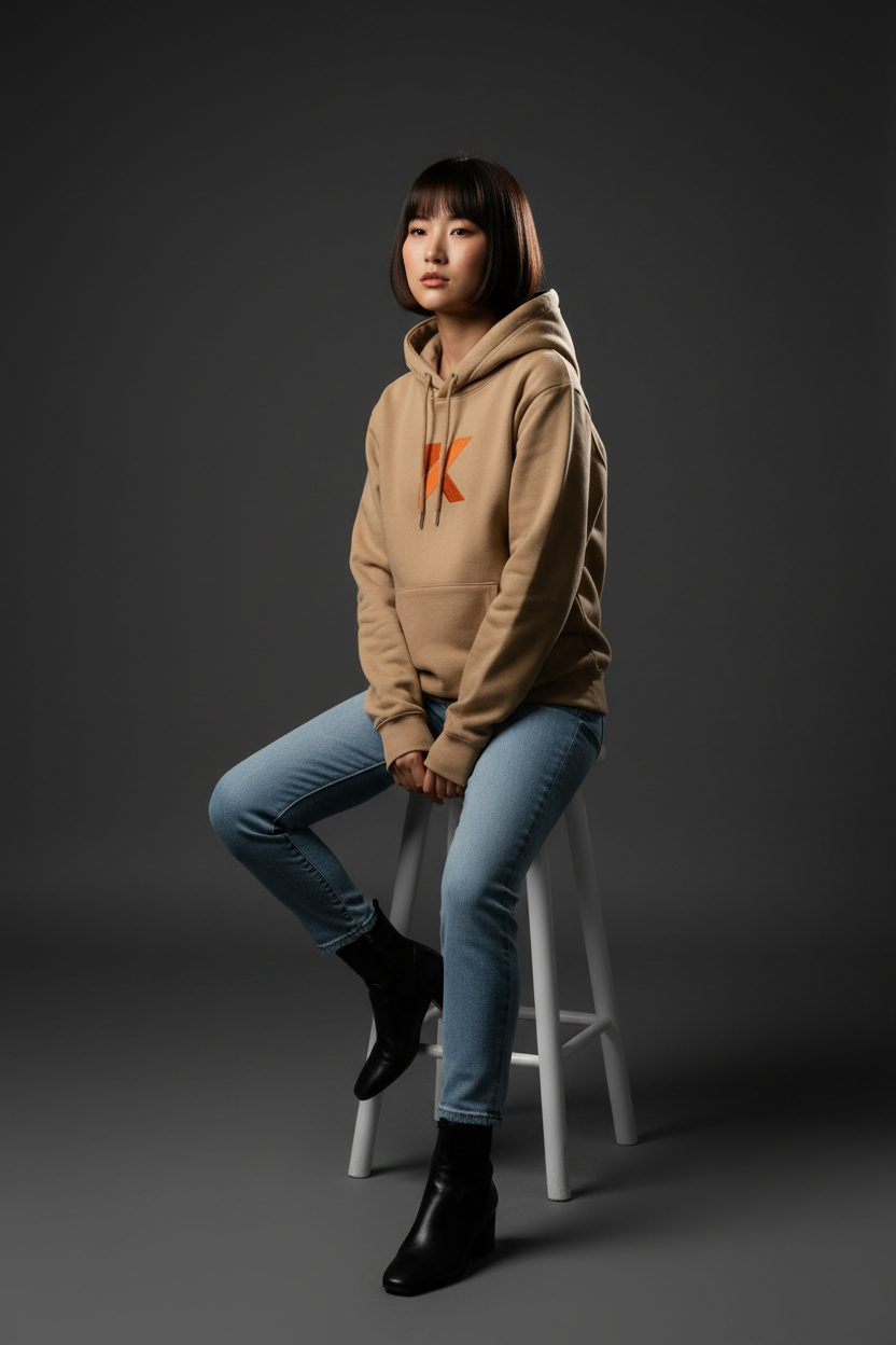 Hoodie KANNHAPP femme asiatique tabouret studio