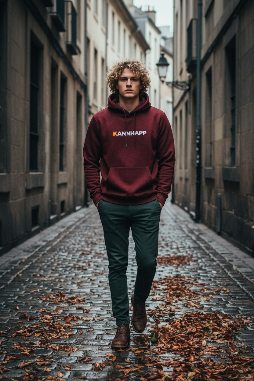 Hoodie KANNHAPP maroon homme ruelle automne