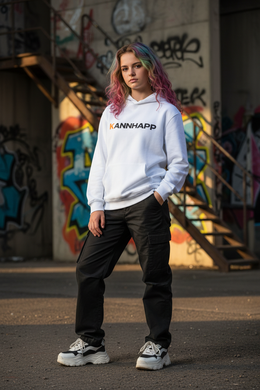 Streetwear Urbain - Hoodie Blanc KANNHAPP Zone Industrielle