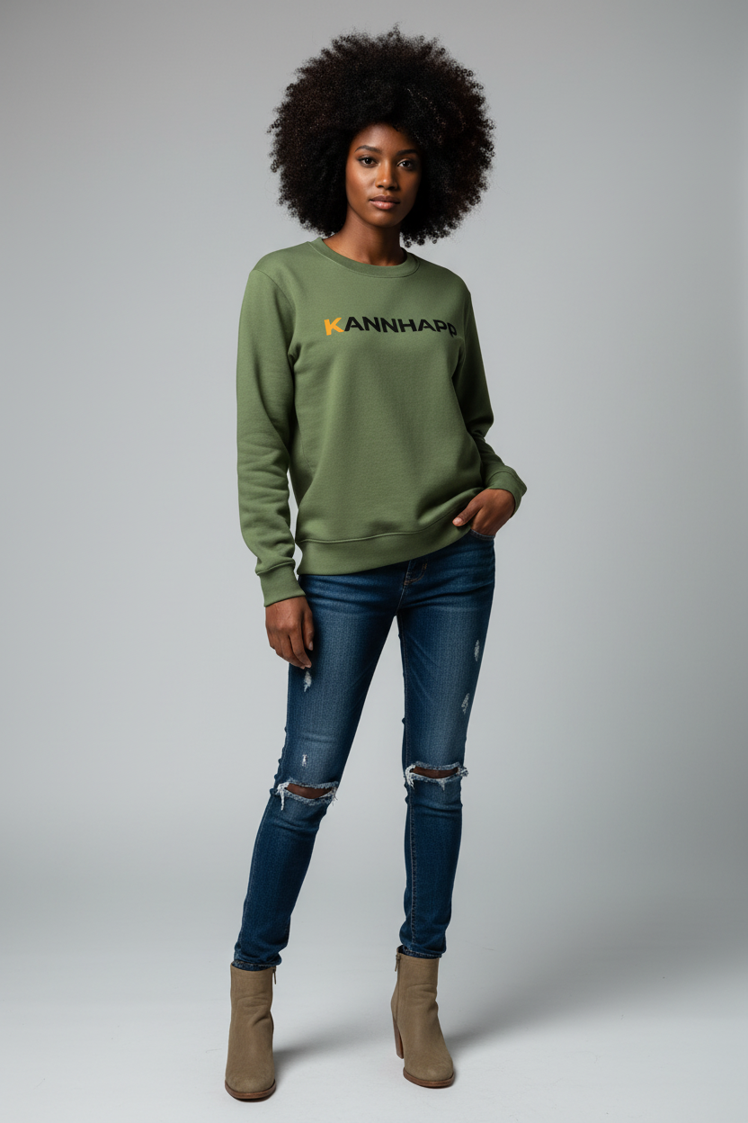 Studio - Crewneck Military Green KANNHAPP Femme Afro Jean Usé Bottines Kaki