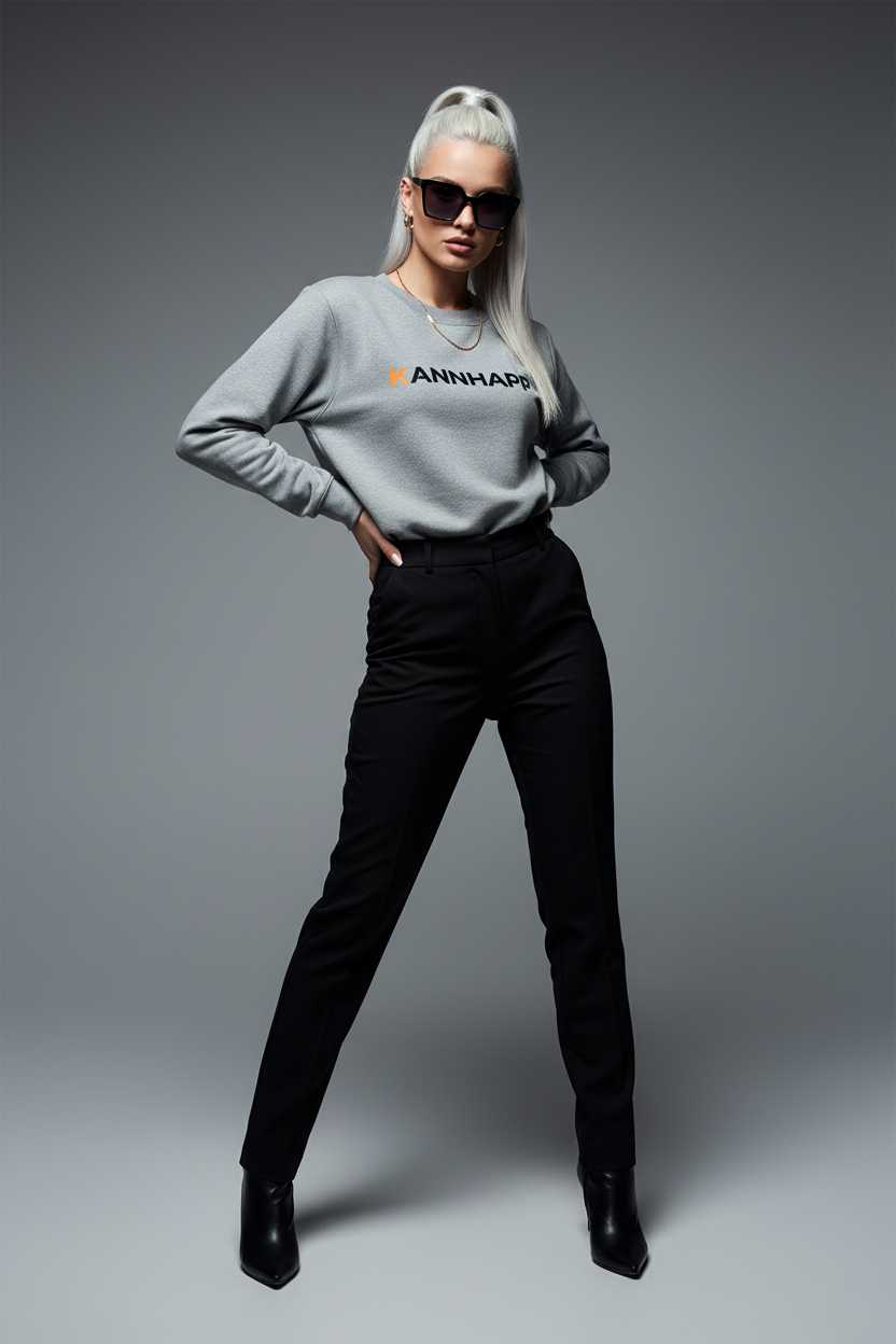 Studio FASHION - Crewneck Sport Grey KANNHAPP Logo Rétréci Femme Caucasienne